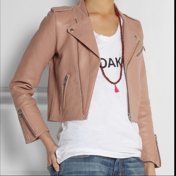 MAJE pink Moto leather jacket - Picture 1 of 14